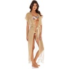 image:imageLuli Fama Womens Golden Queen Fringe Long Kimono Swim Cover Up Gold Rush One